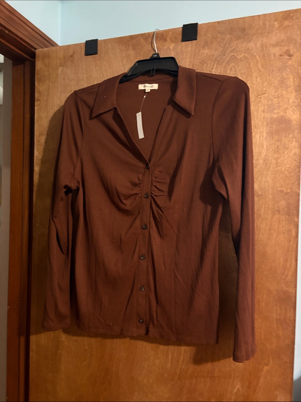 Madewell Brown Long-Sleeve Ruched Button-Front Shirt